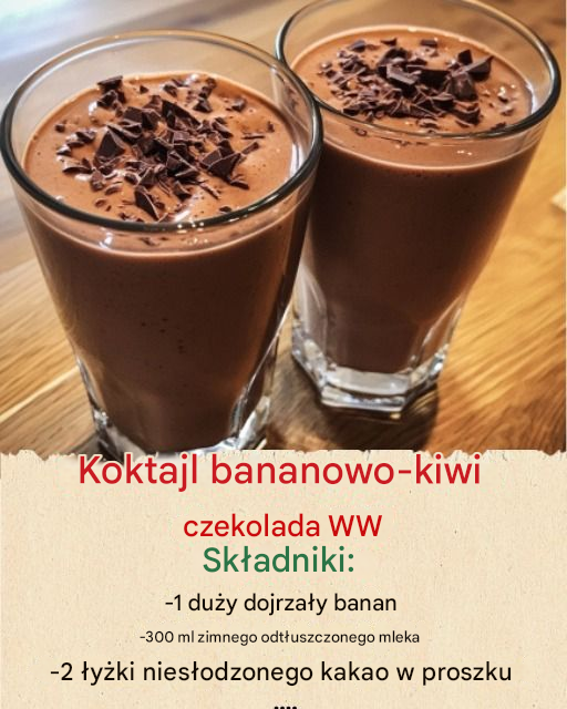 WW Koktajl czekoladowo-bananowy Składniki: 1 duży dojrzały banan 300 ml zimnego odtłuszczonego mleka 2 łyżki niesłodzonego kakao w proszku Instrukcje: zobacz resztę przepisu w pierwszym komentarzu👇👇