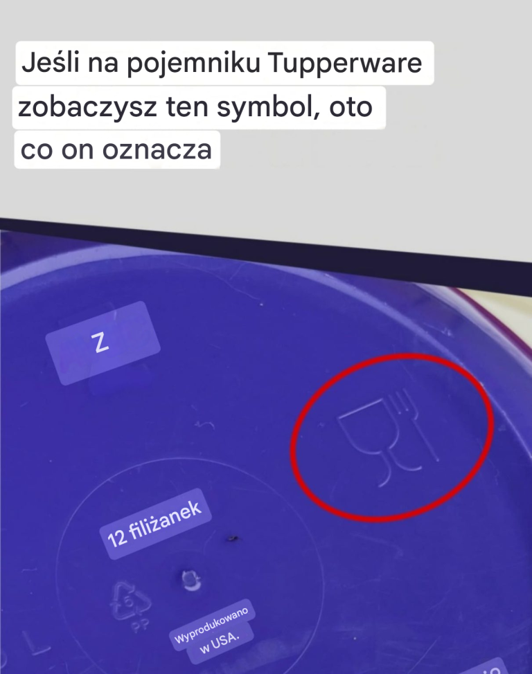 Znaczenie symbolu szklanki i widelca na pojemniku Tupperware