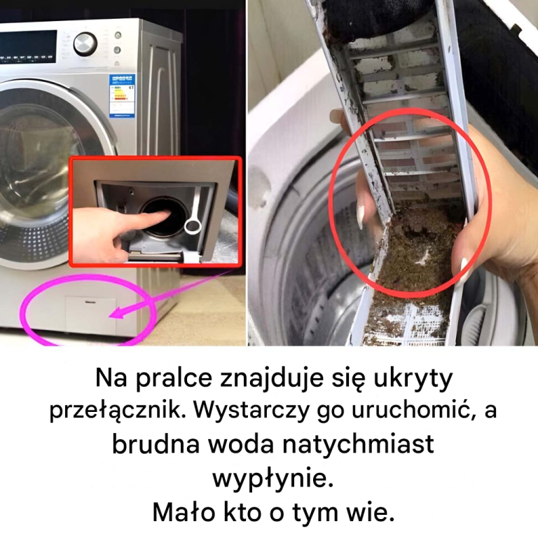 W pralce znajduje się ukryty przełącznik: dotknij go, a brudna woda zostanie natychmiast odprowadzona.