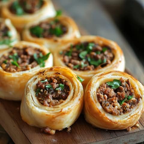 Bułki z ciasta francuskiego z mielonym mięsem i przyprawami