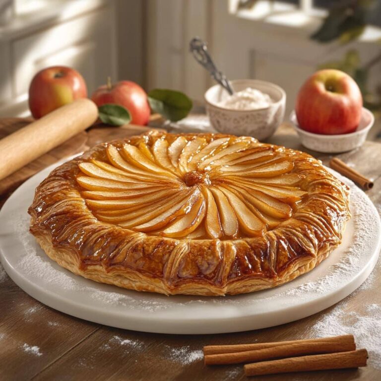 Domowy placek z ciasta francuskiego z gruszką i karmelem