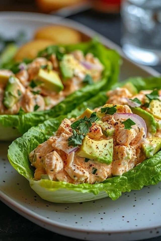 Sałatka z sałatą i kurczakiem z awokado
