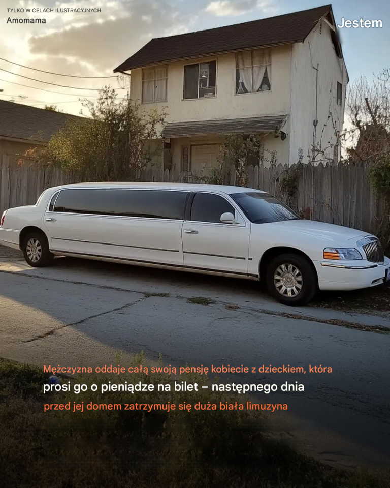 Mężczyzna oddaje swoją pensję kobiecie, która prosi go o pieniądze na bilet - Następnego dnia przed jego domem zatrzymuje się duża biała limuzyna