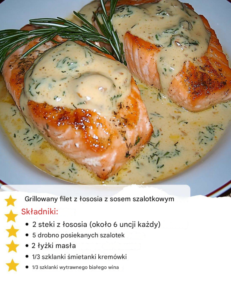 Grillowany stek z łososia z sosem szalotkowym