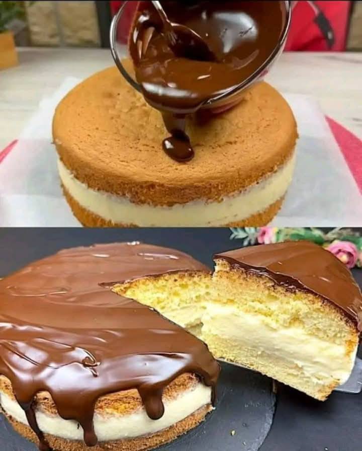 Włoskie ciasto warstwowe z kremem i polewą czekoladową
