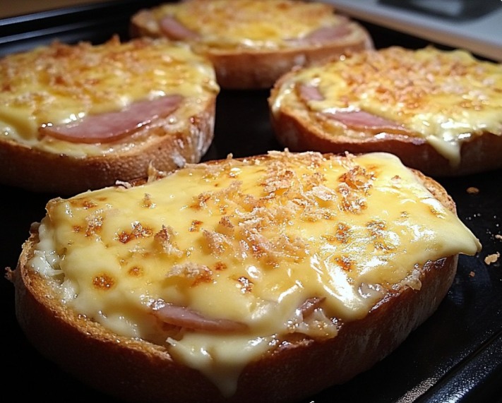Tost zapiekany z szynką i serem
