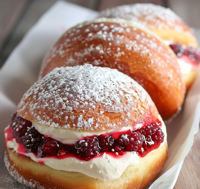 Pączek z kremem truskawkowym