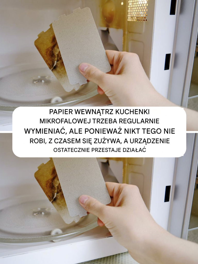 Papier wewnątrz kuchenki mikrofalowej należy regularnie wymieniać, ale ponieważ nikt tego nie robi, z czasem ulega zużyciu i urządzenie w końcu przestaje działać.