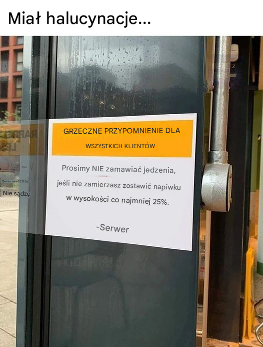 Ten kelner wymaga od klientów napiwku wynoszącego co najmniej 20%