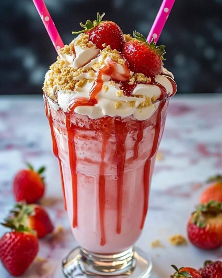 Koktajl mleczny z sernikiem truskawkowym