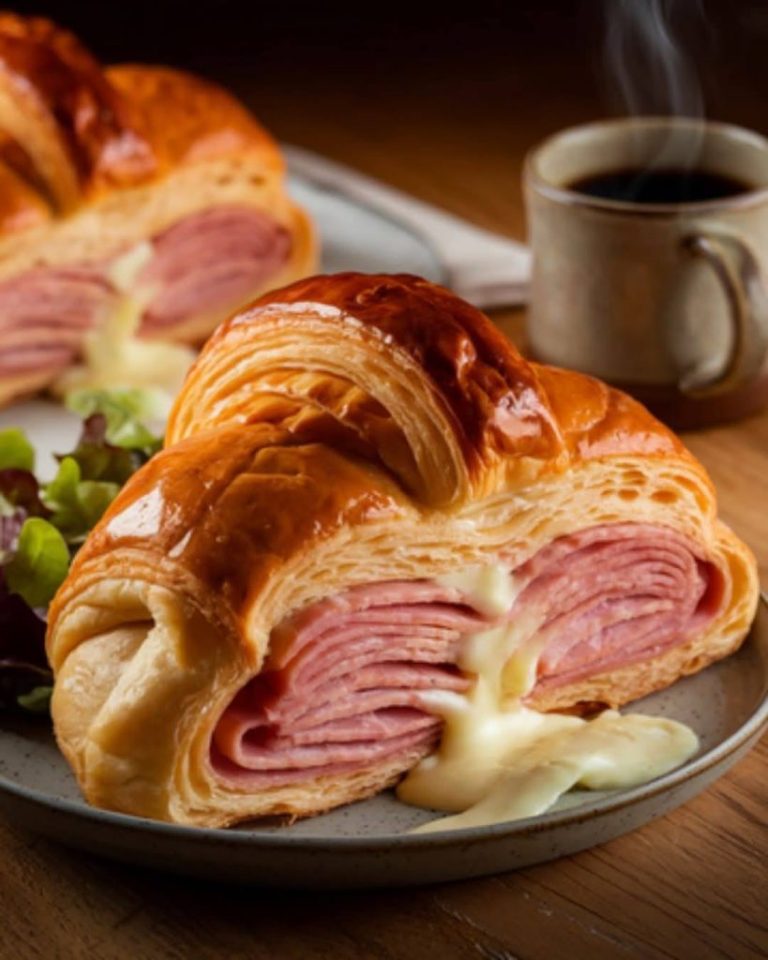Wyśmienity Croissant z szynką i serem, idealny komfort 🥐✨