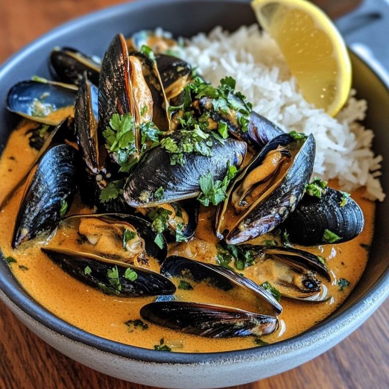 Małże w czerwonym curry z ryżem i cytryną