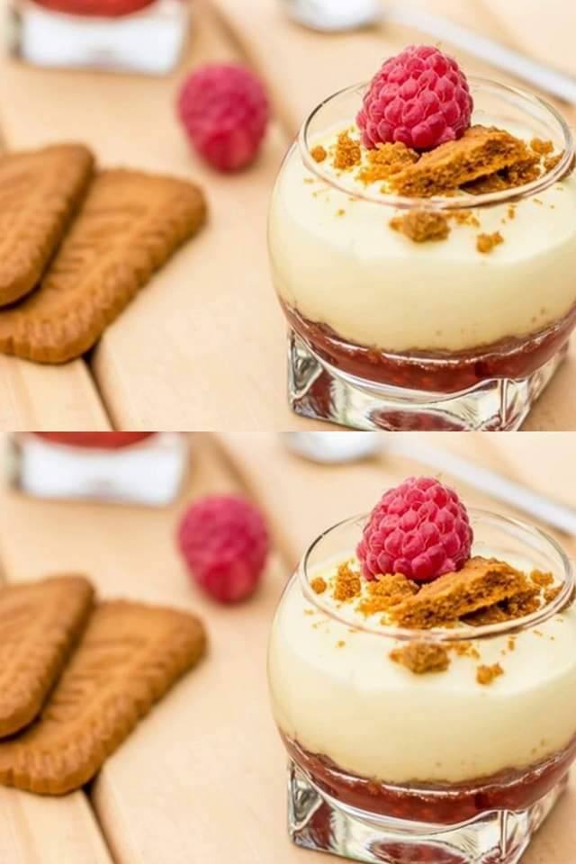 Soczysty serek z mascarpone, serkiem speculoos i malinami