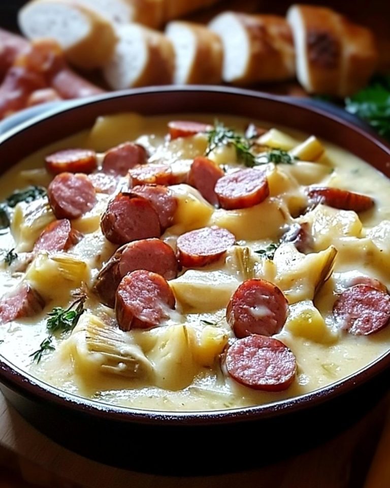 Fondue endywii z wędzonymi kiełbaskami