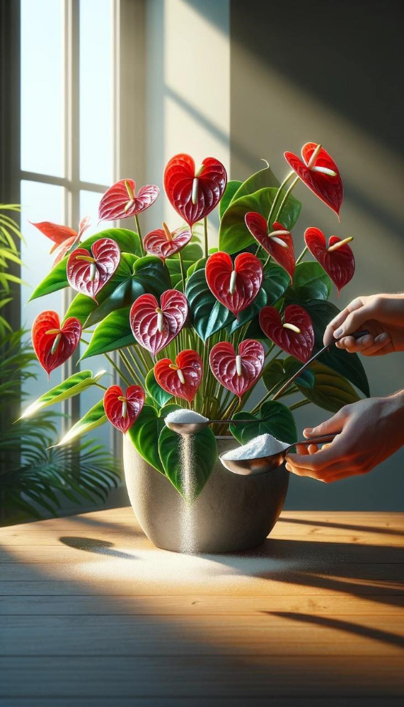 Anturium kwitnie i wtedy wchodzi w kontakt z innymi ludźmi.