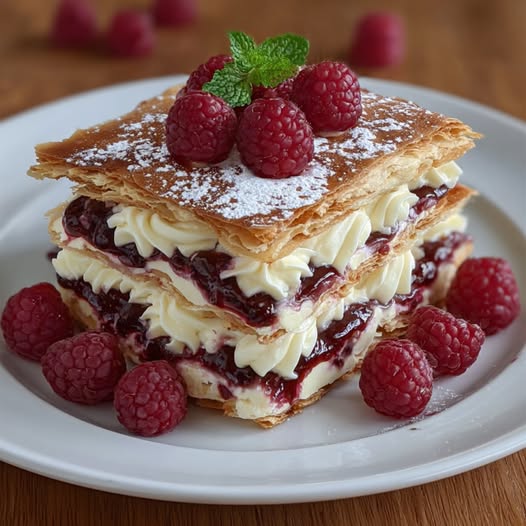 Napoleons z kremem malinowym i białą czekoladą