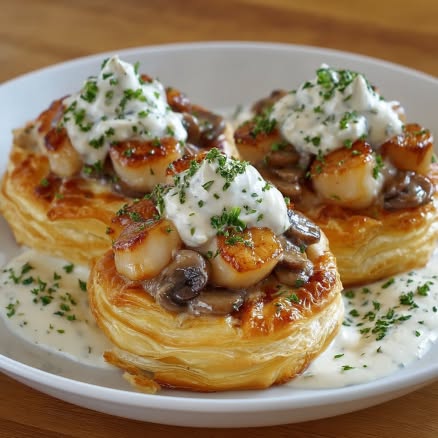 Ciastka francuskie z kremem z przegrzebków i grzybów