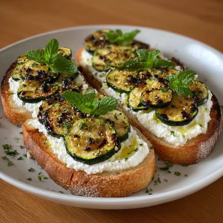 Bruschetta z ricottą, grillowaną cukinią i miętą