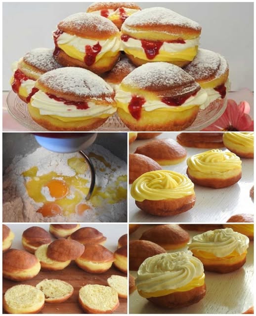 Pączki Marzeń: Waniliowe Nadzienie, Bita Śmietana i Truskawkowa Konfitura – Przepis na Niezapomniany Deser